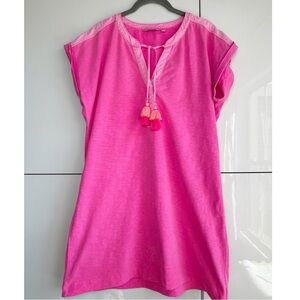 Vineyard Vines Hot Pink T Shirt Dress Tassel Tie Neck Size Large Fuchsia